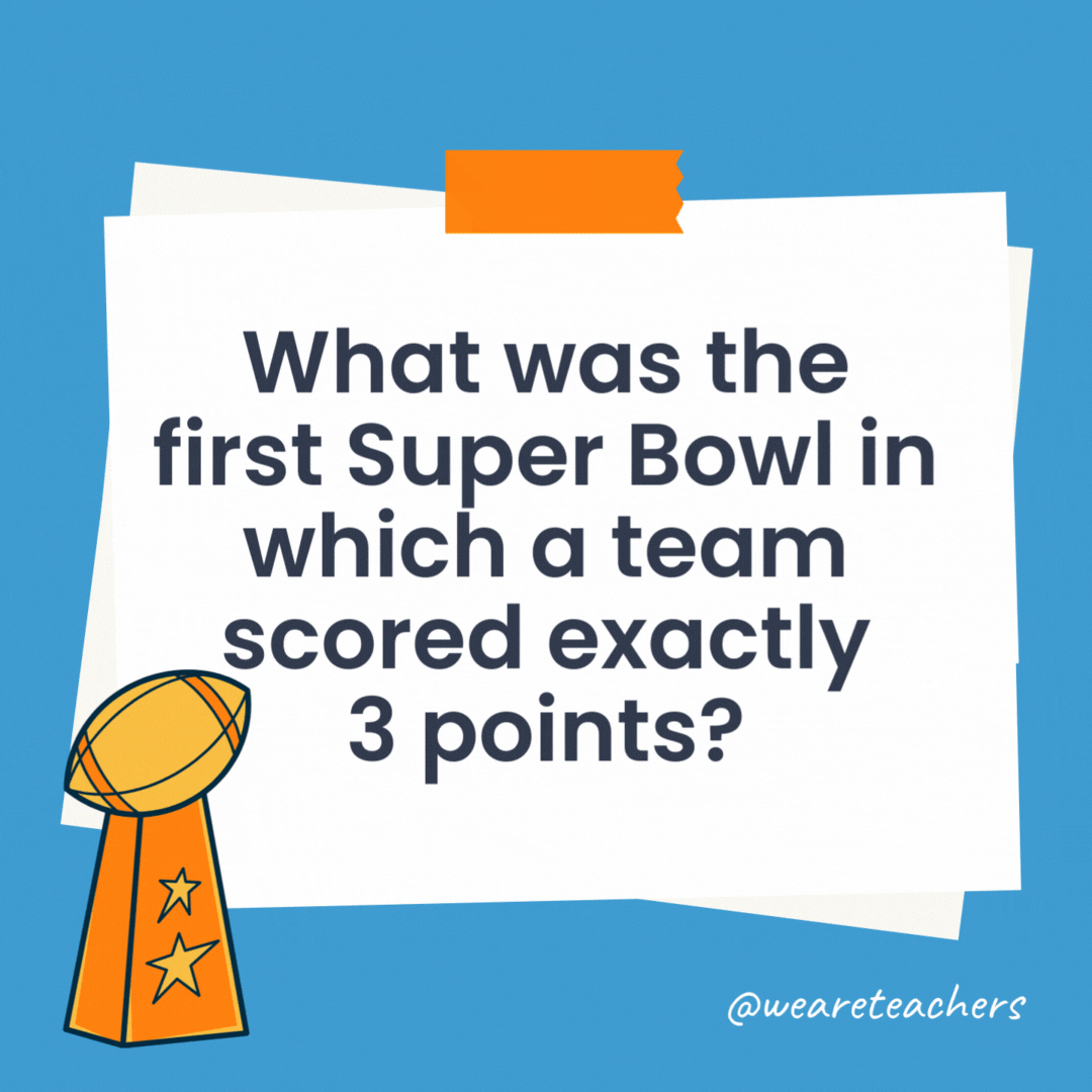 What was the first Super Bowl in which a team scored exactly 3 points? The Los Angeles Rams scored just 3 points in Super Bowl LIII. What was the first Super Bowl in which a team scored exactly 3 points?
The Los Angeles Rams scored just 3 points in Super Bowl LIII.