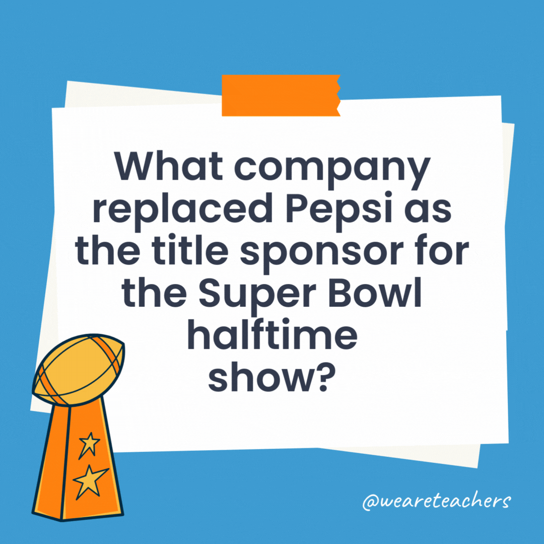 What company replaced Pepsi as the title sponsor for the Super Bowl halftime show? In 2022, Apple Music took over as title sponsor for the show. What company replaced Pepsi as the title sponsor for the Super Bowl halftime show?
In 2022, Apple Music took over as title sponsor for the show.