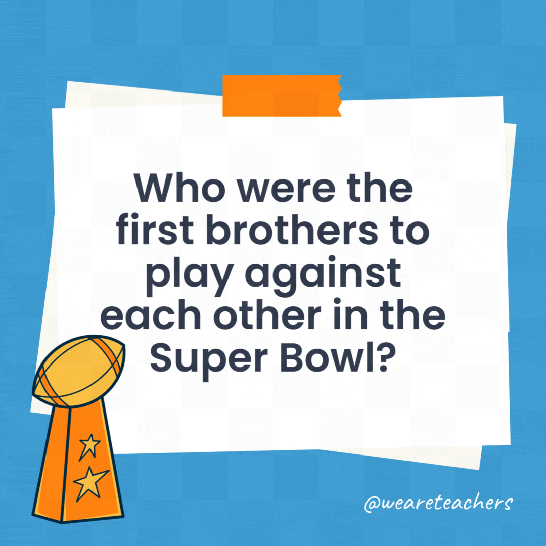 Who were the first brothers to play against each other in the Super Bowl? Travis Kelce of the Kansas City Chiefs and Jason Kelce of the Philadelphia Eagles were the first brothers to face each other on Super Bowl Sunday in 2023. Who were the first brothers to play against each other in the Super Bowl?
Travis Kelce of the Kansas City Chiefs and Jason Kelce of the Philadelphia Eagles were the first brothers to face each other on Super Bowl Sunday in 2023.