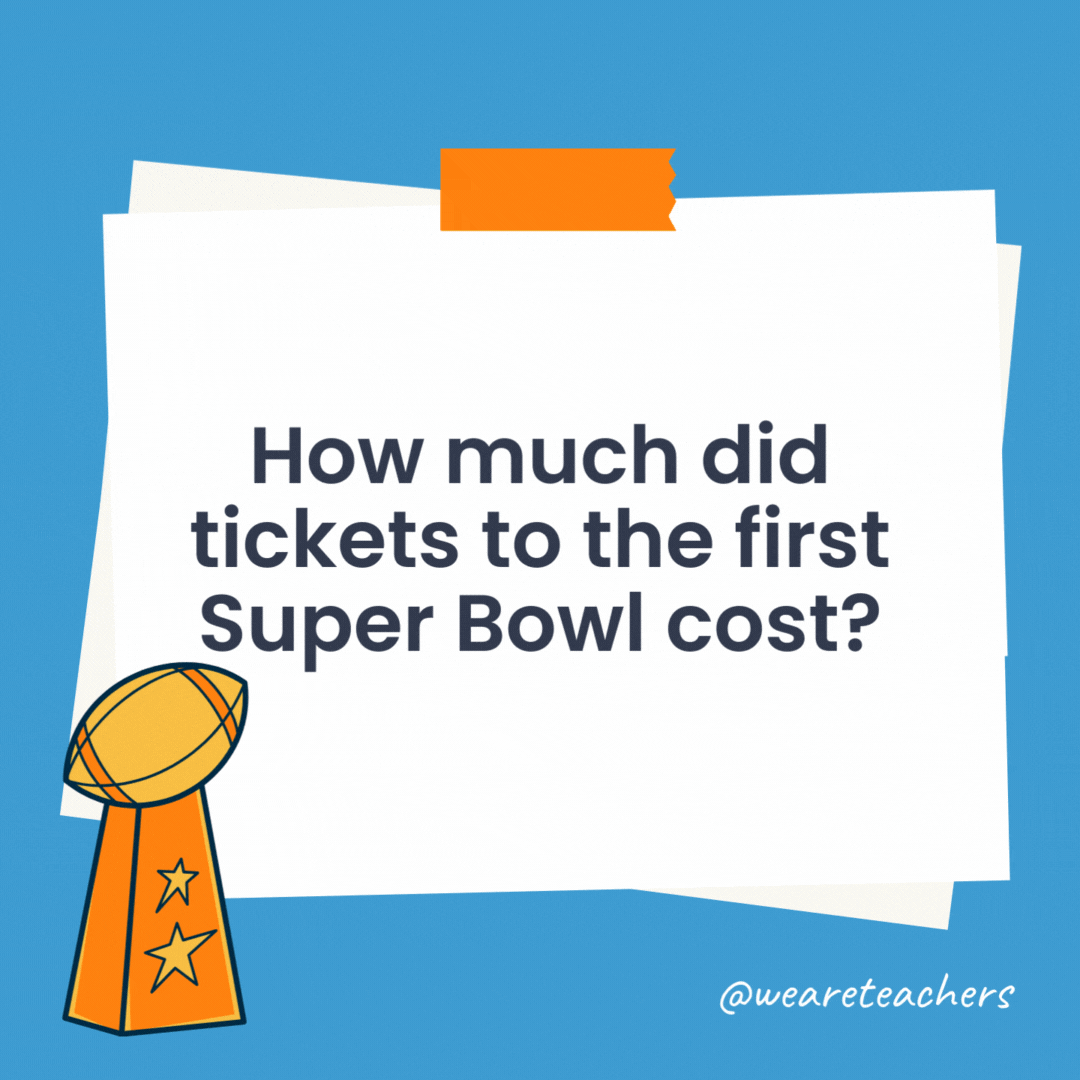 How much did tickets to the first Super Bowl cost? They cost just $12! How much did tickets to the first Super Bowl cost?
They cost just $12!