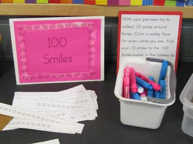 100-smiles A classroom assignment explaining a 100 smiles activity as an example of 100th day of school ideas