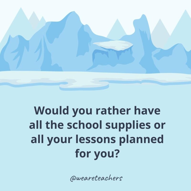 Would you rather have all the school supplies or all your lessons planned for you? Would you rather have all the school supplies or all your lessons planned for you?