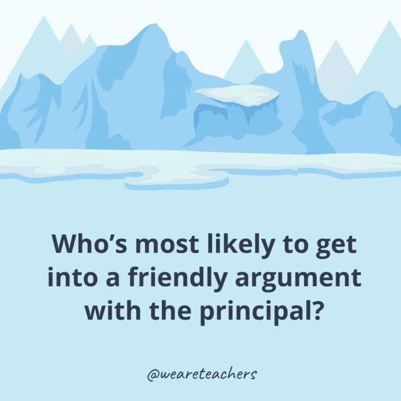 Who’s most likely to get into a friendly argument with the principal? Who’s most likely to get into a friendly argument with the principal?