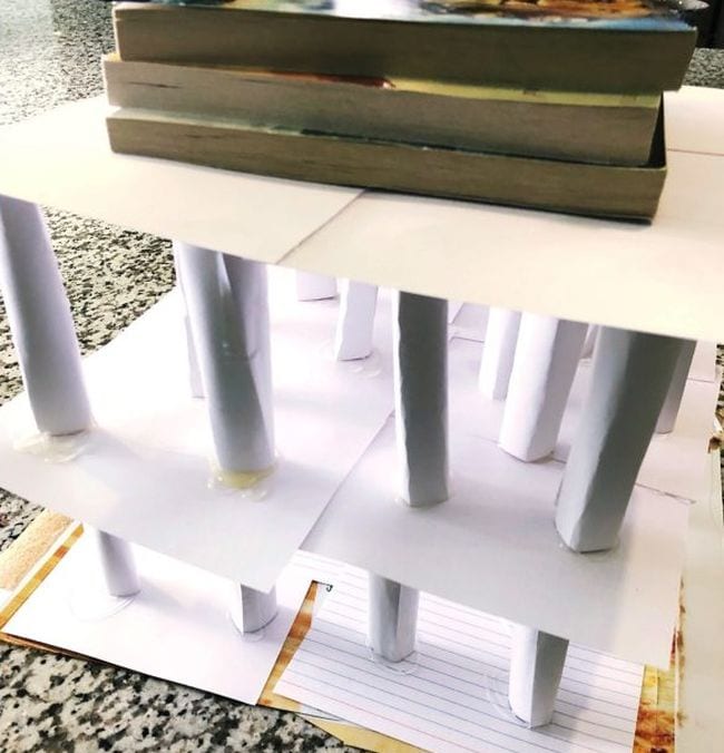 2nd Grade Science Education to the Core Tower built from index cards in stacks and columns