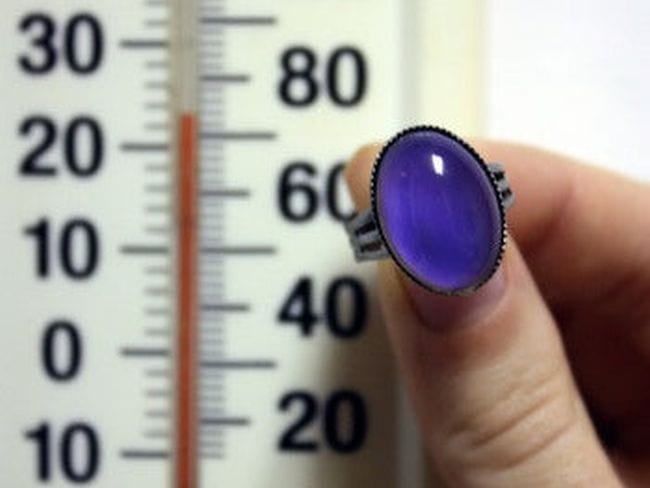 4th Grade Science Education com Student's hand holding a blue mood ring in front of a thermometer