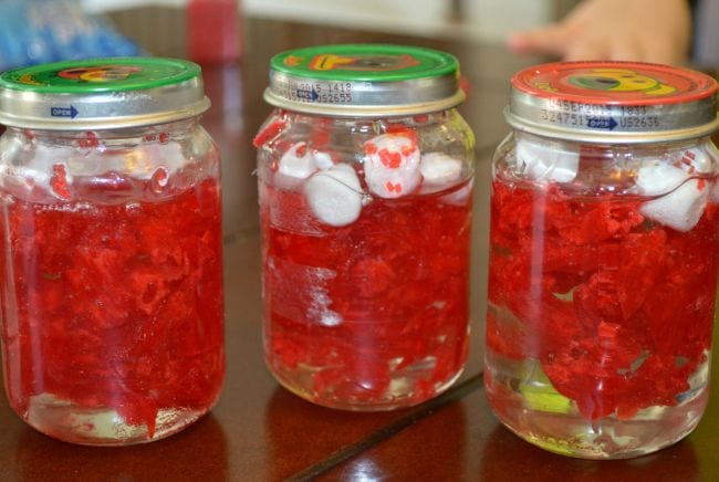 4th Grade Science Experiments Blood Almost Supermom Glass jars full of corn syrup, red candy, and marshmallows