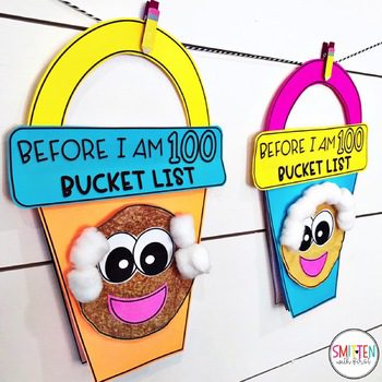 100-day-bucketlist Colorful student-made buckets with the label "Before I am 100 bucket list"