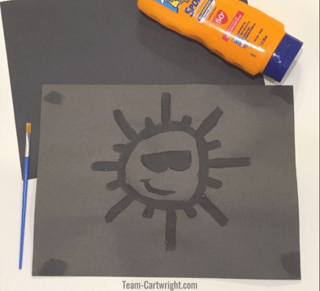 Fourth Grade Science: Sunscreen Painting Sun painted onto a piece of black construction paper using sunscreen
