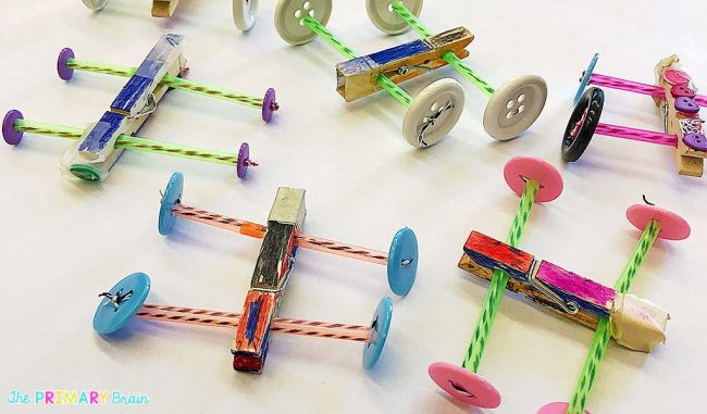Second Grade Science: Clothespins Cars Simple cars made from clothespins and drinking straws