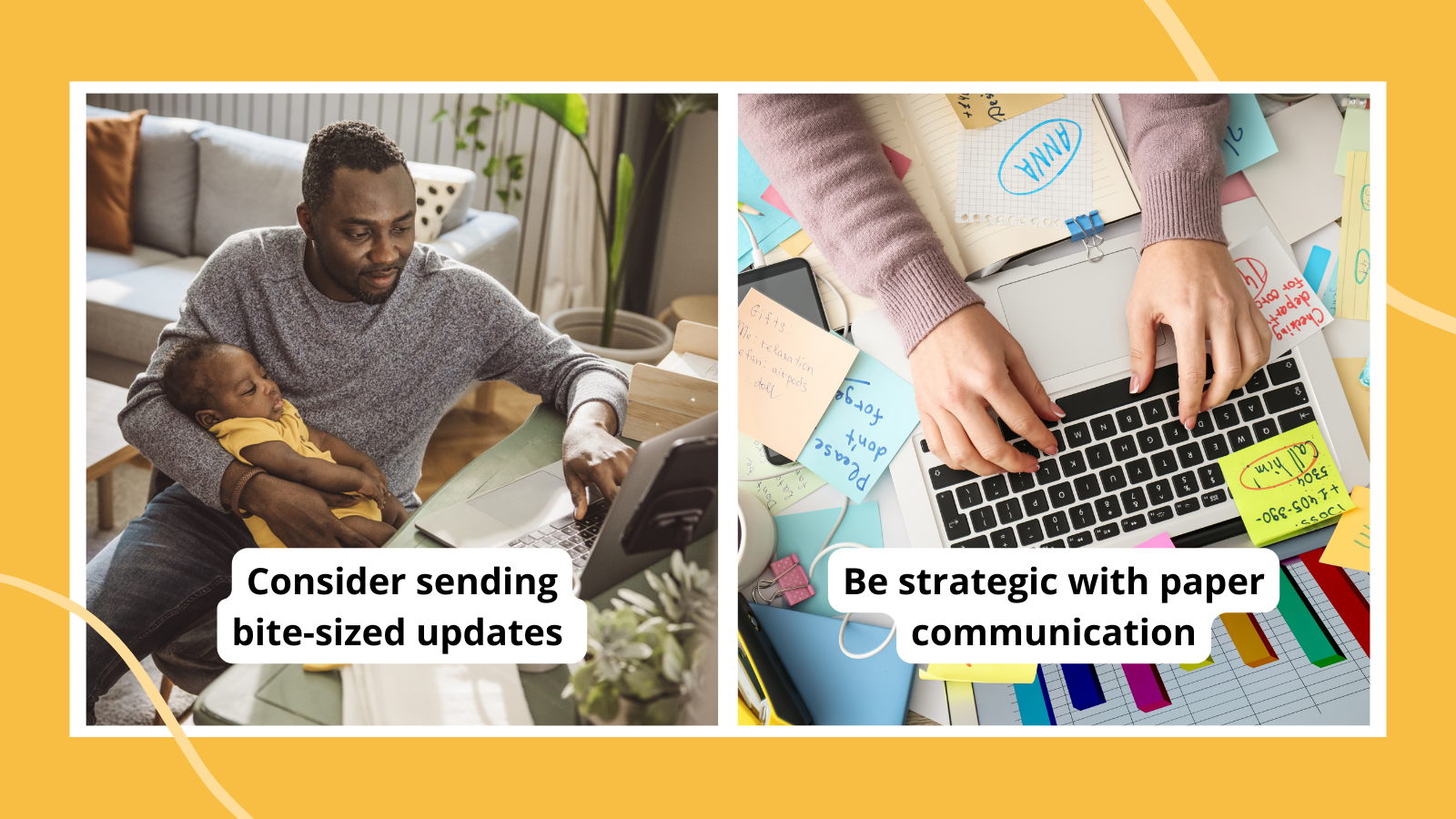 Photos of parents receiving home-school communication