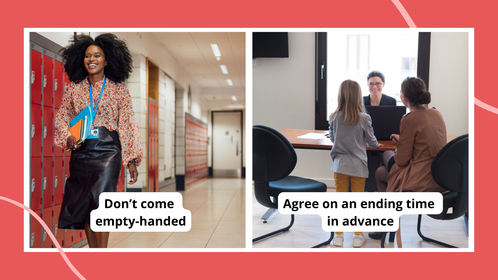 Photos of teachers handling parent conferences