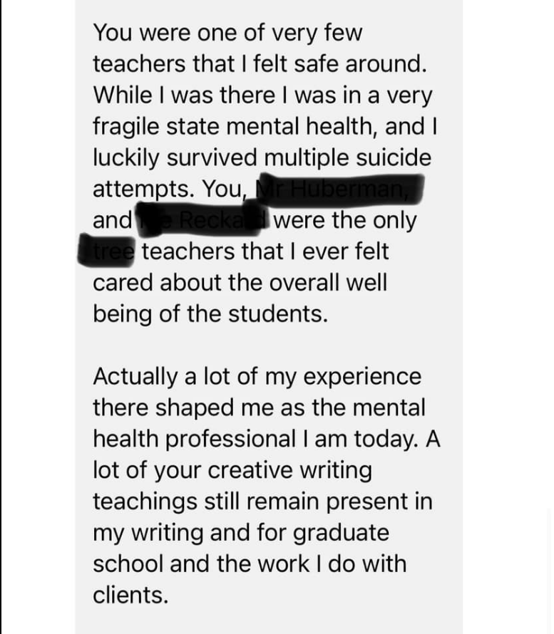 Student note for teacher appreciation