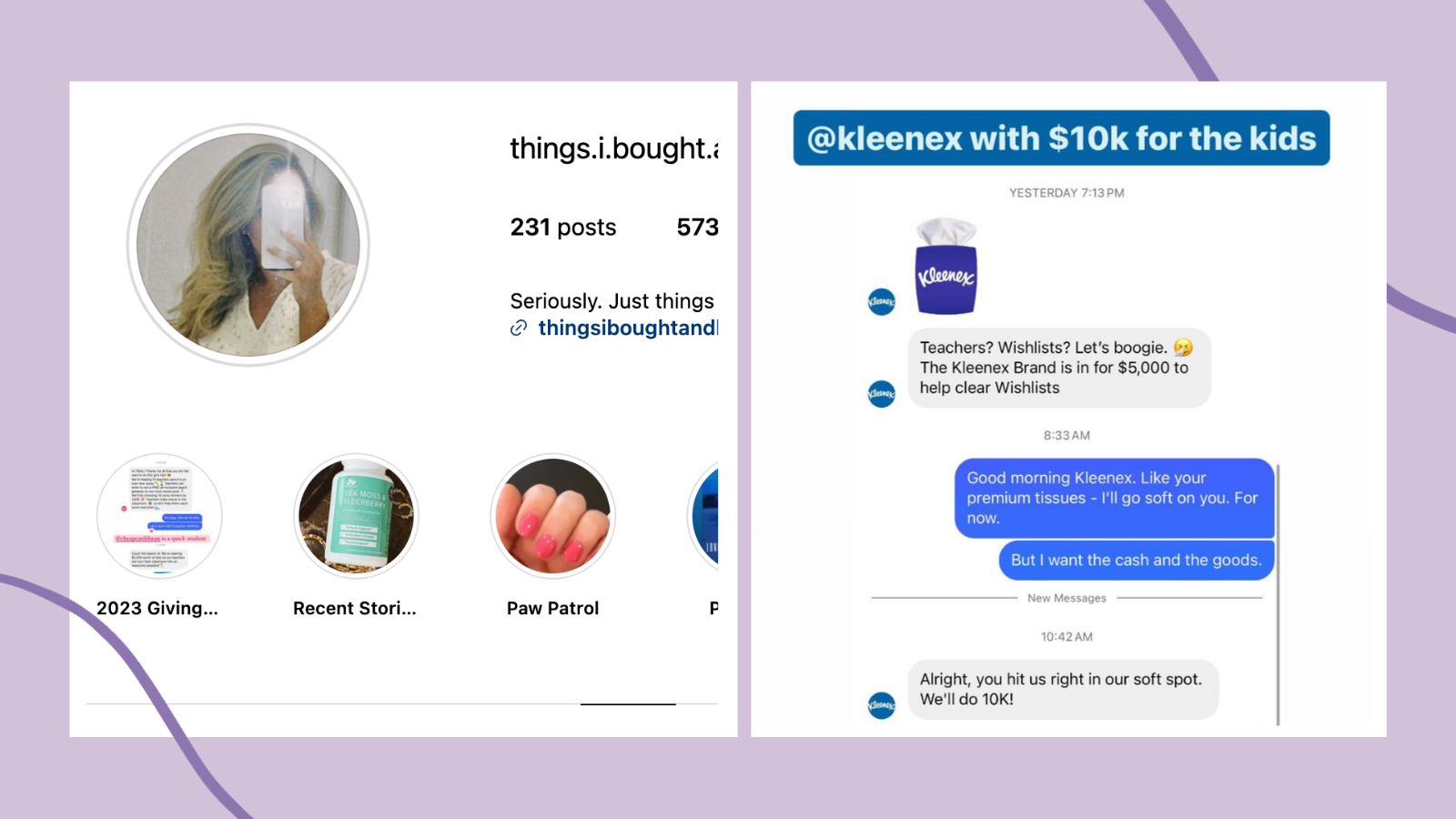 Screenshots of TIBAL account page and story